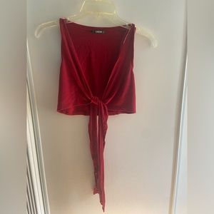 Shein Red Front cross over front tie shirt